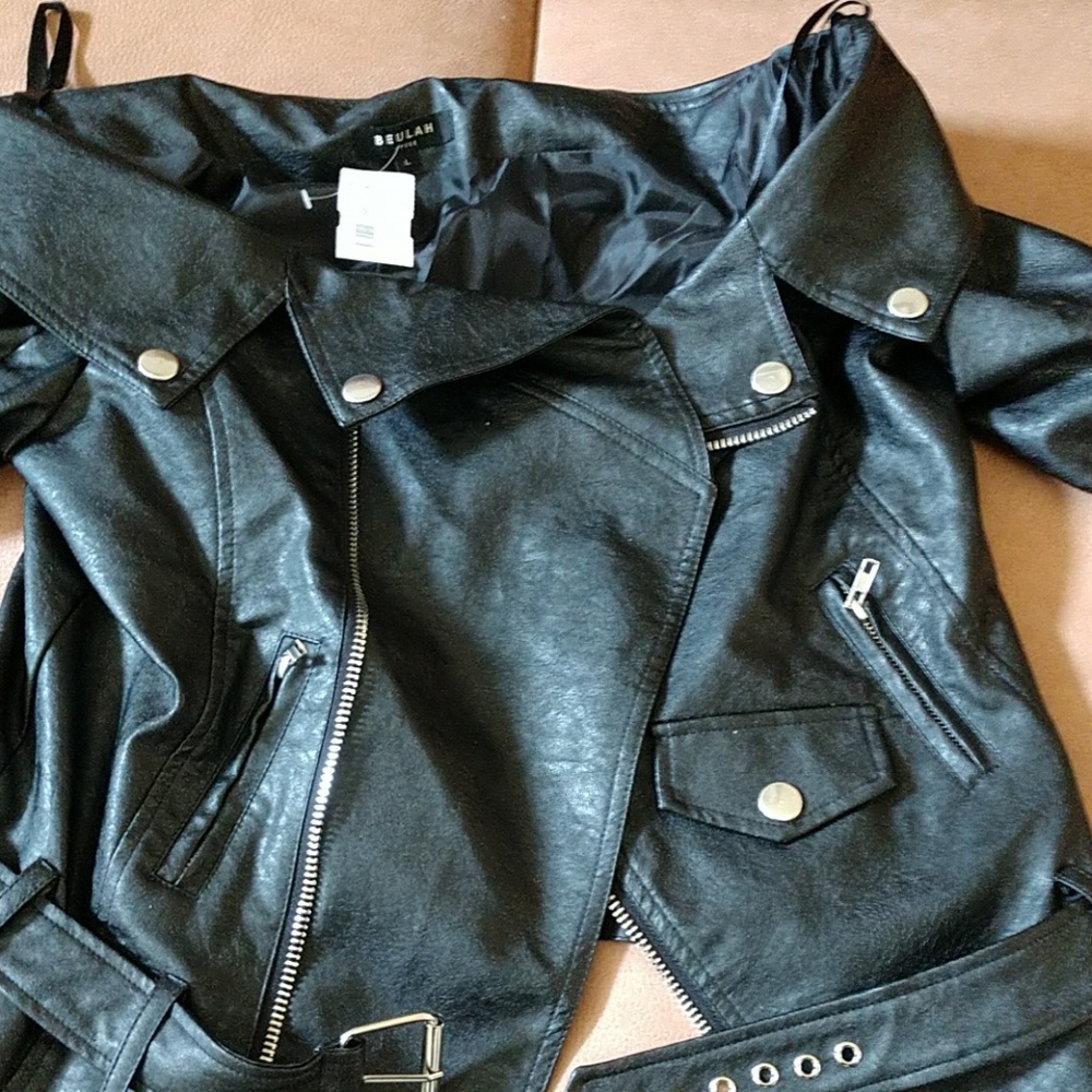 Beulah Vegan off shoulder Moto Jacket Ruby &Jenna